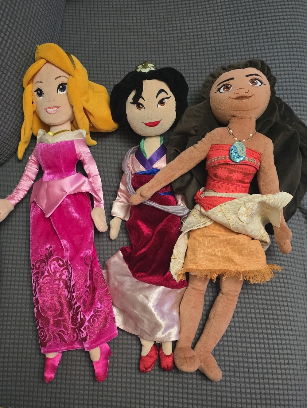 Disney Princess Plush Doll - Pink Aurora, Red Mulan, Brown Moana Set (20 inch)